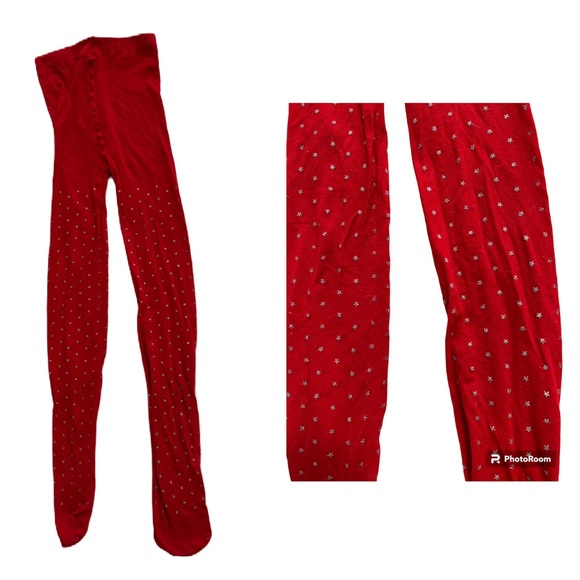 Girls red nylon tights with silver star print size 6 - Picture 1 of 6